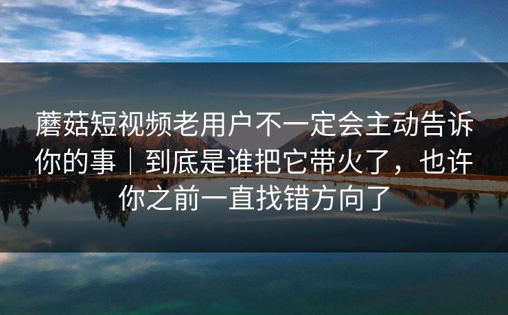 蘑菇短视频老用户不一定会主动告诉你的事｜到底是谁把它带火了，也许你之前一直找错方向了
