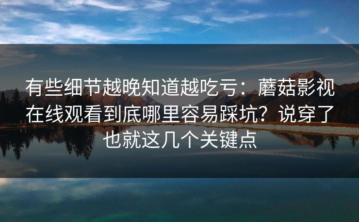 有些细节越晚知道越吃亏：蘑菇影视在线观看到底哪里容易踩坑？说穿了也就这几个关键点