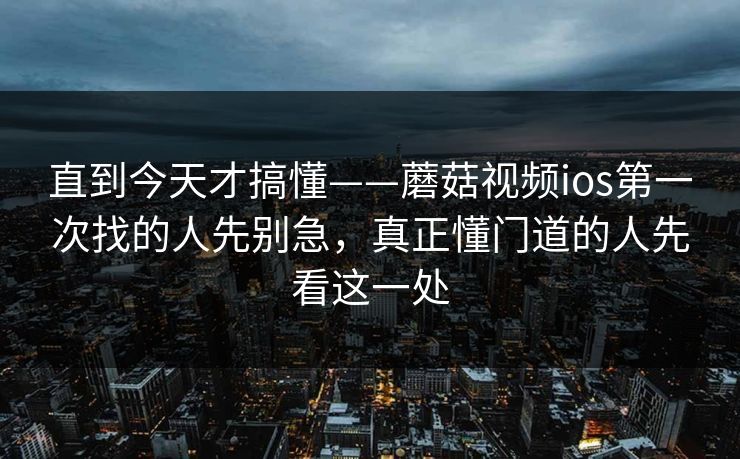 直到今天才搞懂——蘑菇视频ios第一次找的人先别急，真正懂门道的人先看这一处