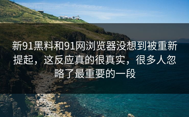 新91黑料和91网浏览器没想到被重新提起，这反应真的很真实，很多人忽略了最重要的一段