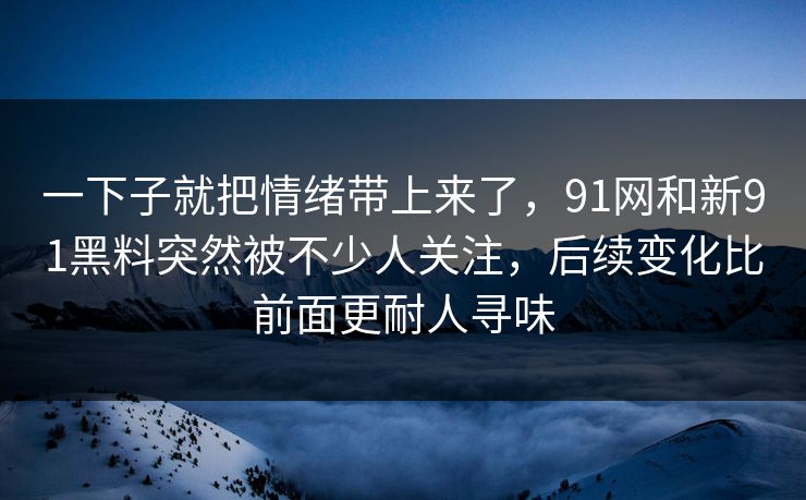 一下子就把情绪带上来了，91网和新91黑料突然被不少人关注，后续变化比前面更耐人寻味