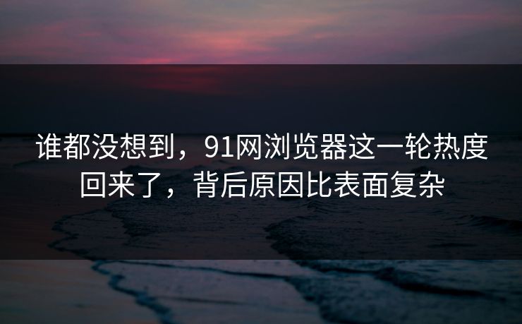 谁都没想到，91网浏览器这一轮热度回来了，背后原因比表面复杂